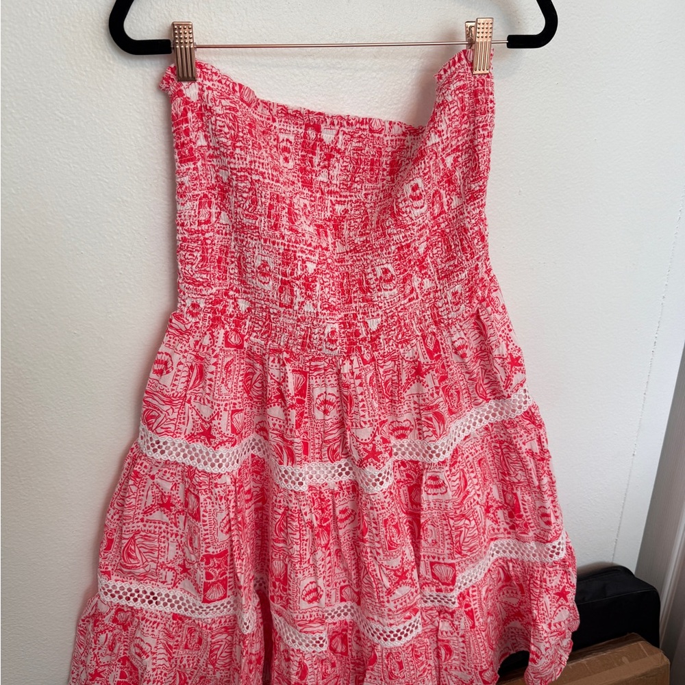 Lilly Pulitzer Coral and White Strapless Dress